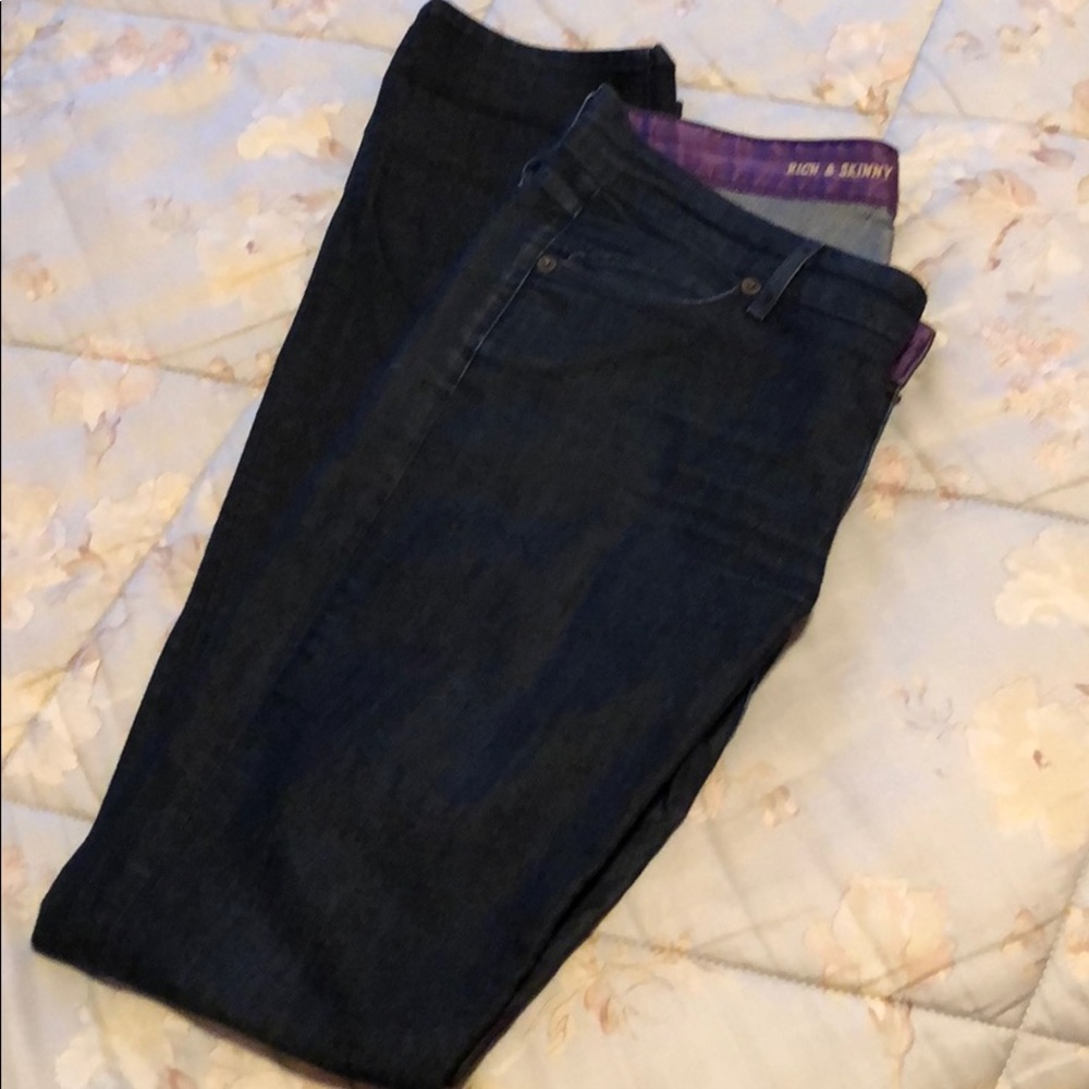 Dark blue jeans never hemmed!